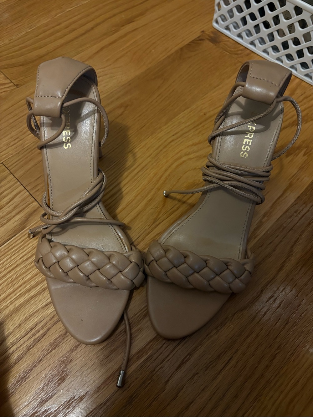 Express Women's Beige Braided Lace-Up Heels